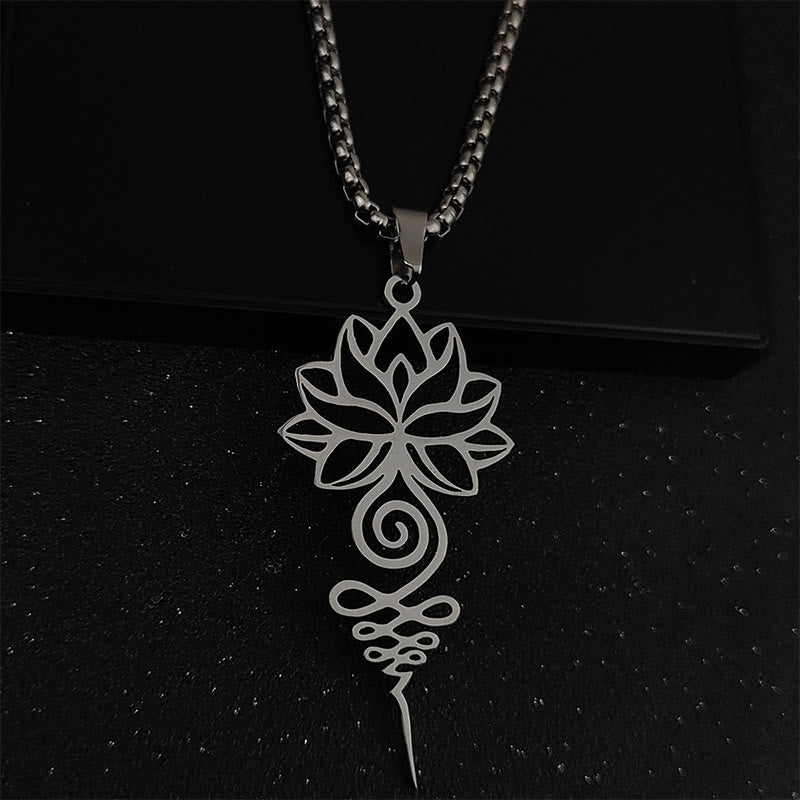 Buddha Stones Lotus Unalome Chakra Symbol Design Stainless Steel Enlightenment Necklace Pendant