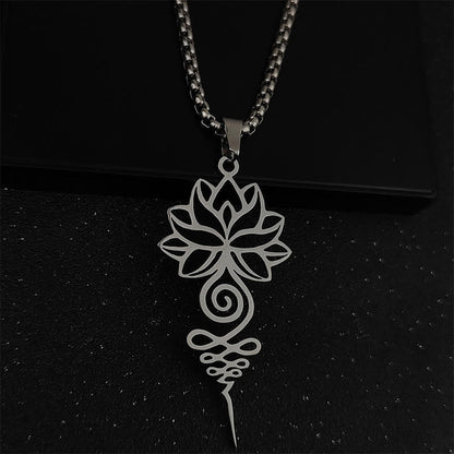 Buddha Stones Lotus Unalome Chakra Symbol Design Stainless Steel Enlightenment Necklace Pendant