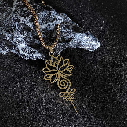 Buddha Stones Lotus Unalome Chakra Symbol Design Stainless Steel Enlightenment Necklace Pendant