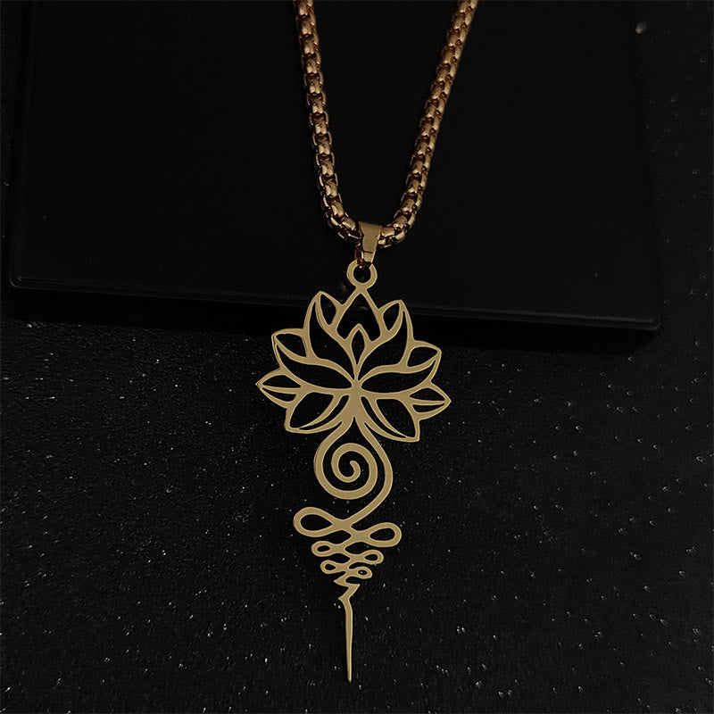 Buddha Stones Lotus Unalome Chakra Symbol Design Stainless Steel Enlightenment Necklace Pendant