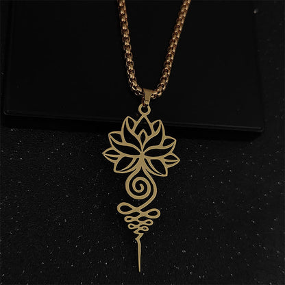 Buddha Stones Lotus Unalome Chakra Symbol Design Stainless Steel Enlightenment Necklace Pendant