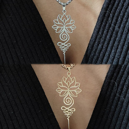 Buddha Stones Lotus Unalome Chakra Symbol Design Stainless Steel Enlightenment Necklace Pendant
