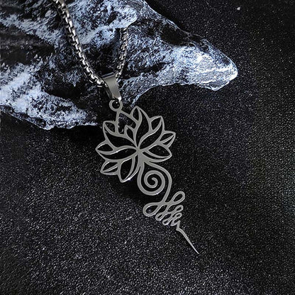 Buddha Stones Lotus Unalome Chakra Symbol Design Stainless Steel Enlightenment Necklace Pendant