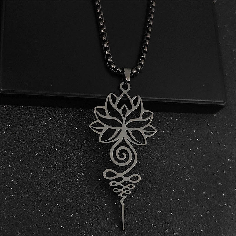 Buddha Stones Lotus Unalome Chakra Symbol Design Stainless Steel Enlightenment Necklace Pendant