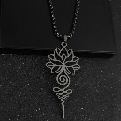 Buddha Stones Lotus Unalome Chakra Symbol Design Stainless Steel Enlightenment Necklace Pendant