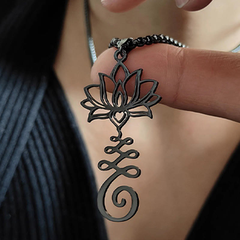 Buddha Stones Chakra Symbol Irregular Design Lotus Stainless Steel Enlightenment Necklace Pendant