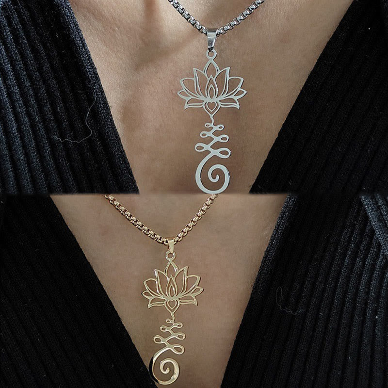 Buddha Stones Chakra Symbol Irregular Design Lotus Stainless Steel Enlightenment Necklace Pendant