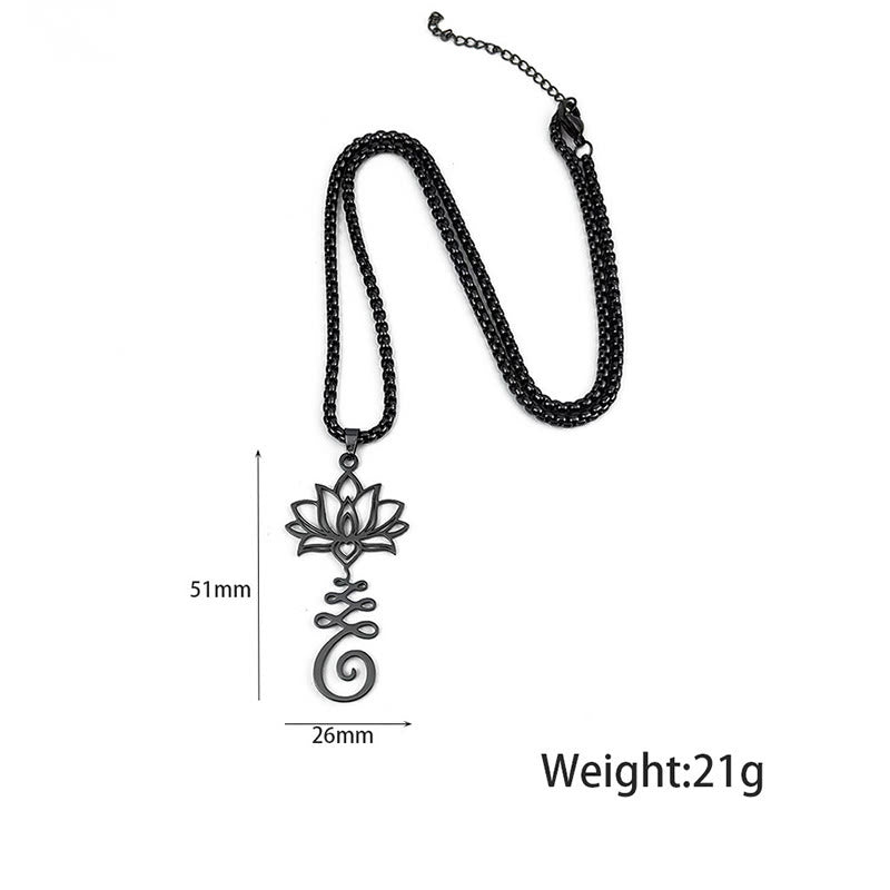 Buddha Stones Chakra Symbol Irregular Design Lotus Stainless Steel Enlightenment Necklace Pendant