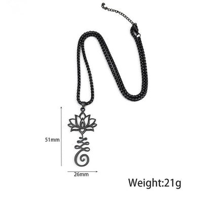 Buddha Stones Chakra Symbol Irregular Design Lotus Stainless Steel Enlightenment Necklace Pendant