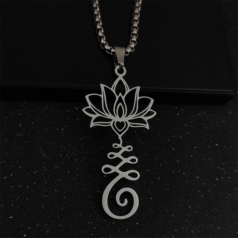 Buddha Stones Chakra Symbol Irregular Design Lotus Stainless Steel Enlightenment Necklace Pendant