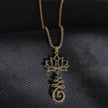 Buddha Stones Chakra Symbol Irregular Design Lotus Stainless Steel Enlightenment Necklace Pendant