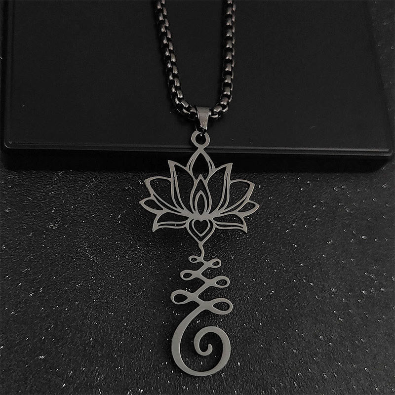 Buddha Stones Chakra Symbol Irregular Design Lotus Stainless Steel Enlightenment Necklace Pendant