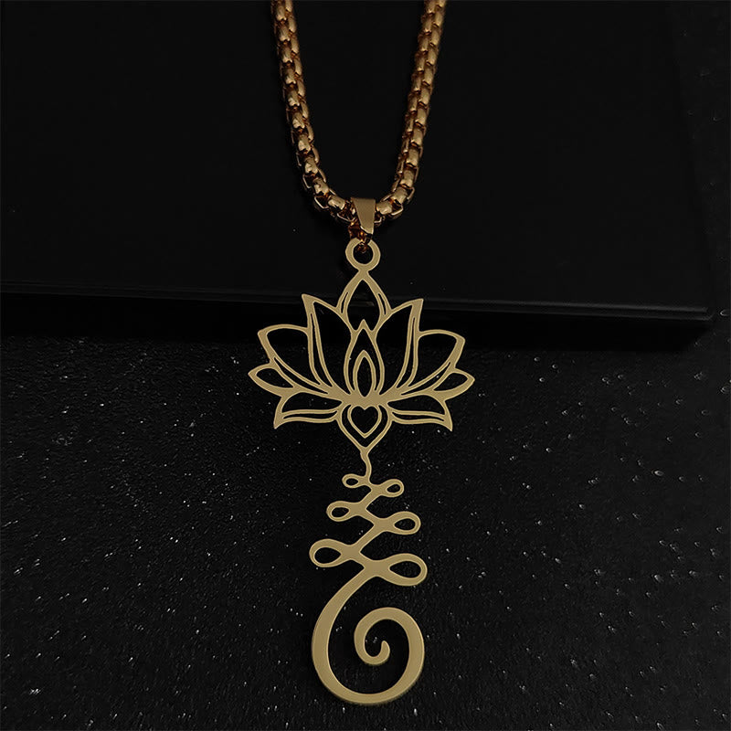 Buddha Stones Chakra Symbol Irregular Design Lotus Stainless Steel Enlightenment Necklace Pendant