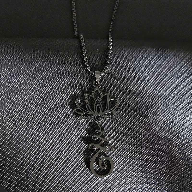 Buddha Stones Chakra Symbol Irregular Design Lotus Stainless Steel Enlightenment Necklace Pendant