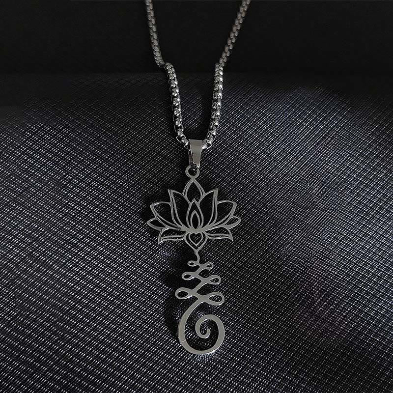 Buddha Stones Chakra Symbol Irregular Design Lotus Stainless Steel Enlightenment Necklace Pendant
