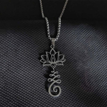 Buddha Stones Chakra Symbol Irregular Design Lotus Stainless Steel Enlightenment Necklace Pendant