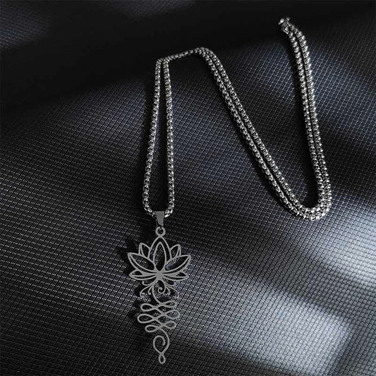 Buddha Stones Lotus Vines Design Chakra Symbol Stainless Steel Enlightenment Necklace Pendant