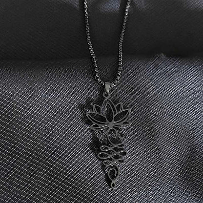 Buddha Stones Lotus Vines Design Chakra Symbol Stainless Steel Enlightenment Necklace Pendant