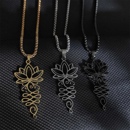 Buddha Stones Lotus Vines Design Chakra Symbol Stainless Steel Enlightenment Necklace Pendant