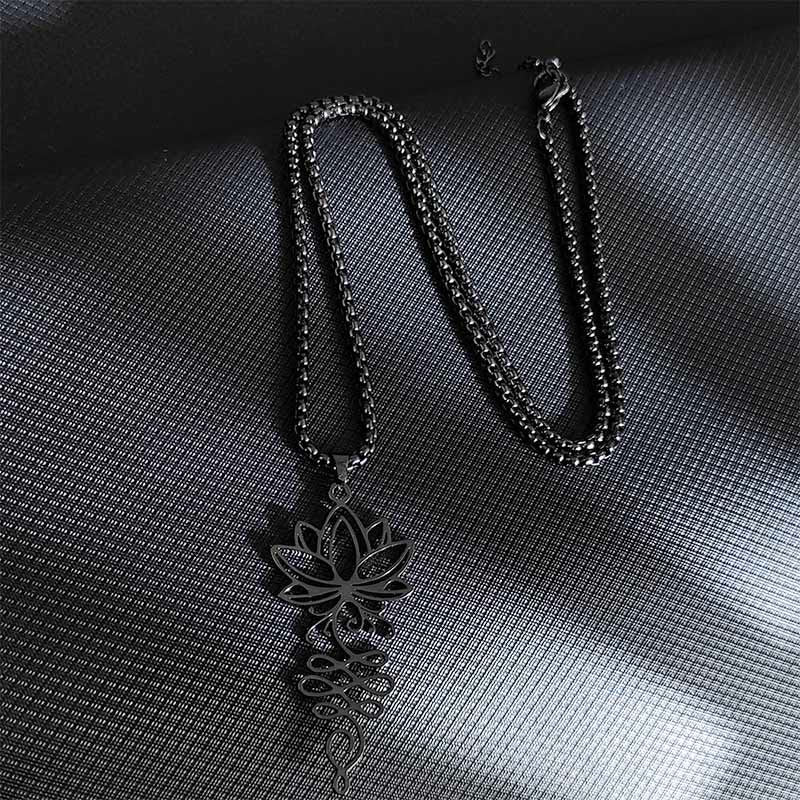 Buddha Stones Lotus Vines Design Chakra Symbol Stainless Steel Enlightenment Necklace Pendant