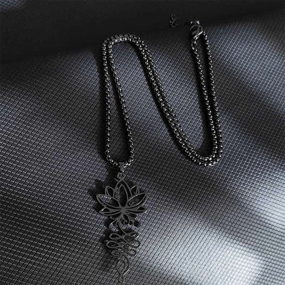 Buddha Stones Lotus Vines Design Chakra Symbol Stainless Steel Enlightenment Necklace Pendant