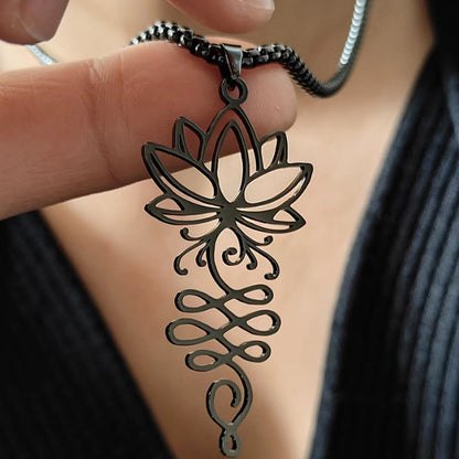 Buddha Stones Lotus Vines Design Chakra Symbol Stainless Steel Enlightenment Necklace Pendant