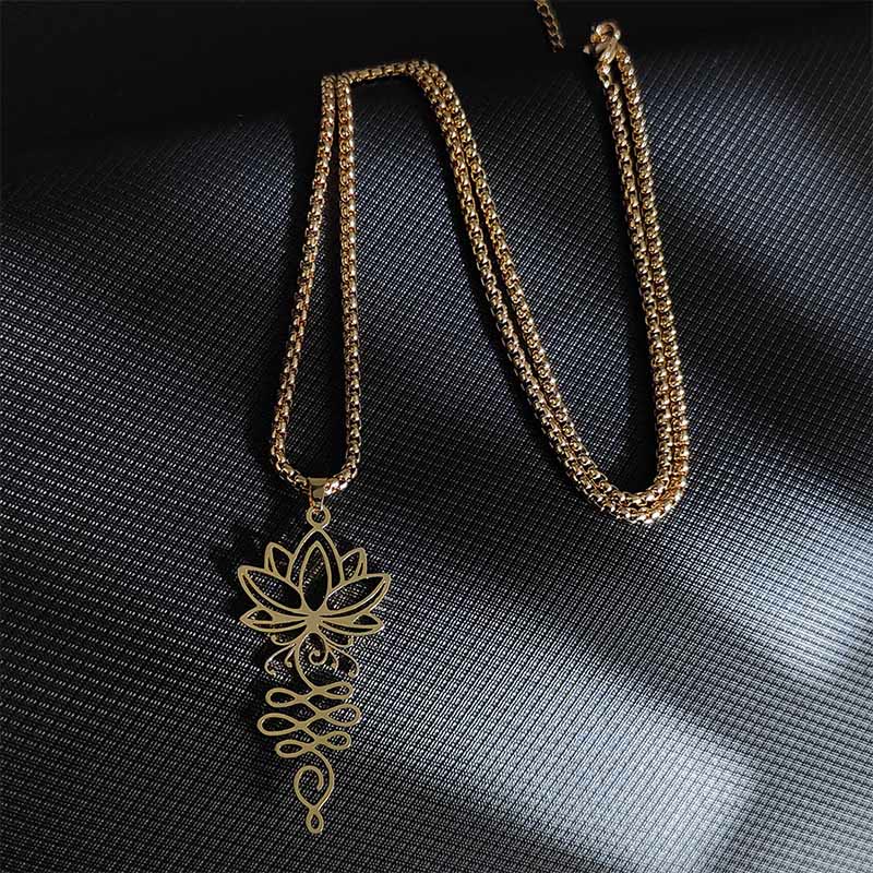 Buddha Stones Lotus Vines Design Chakra Symbol Stainless Steel Enlightenment Necklace Pendant