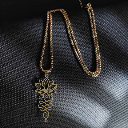 Buddha Stones Lotus Vines Design Chakra Symbol Stainless Steel Enlightenment Necklace Pendant
