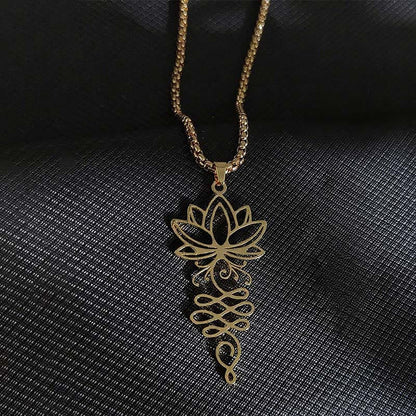 Buddha Stones Lotus Vines Design Chakra Symbol Stainless Steel Enlightenment Necklace Pendant