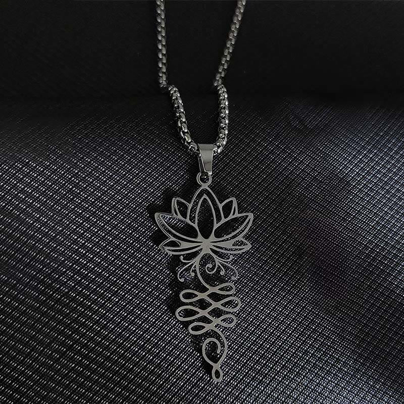 Buddha Stones Lotus Vines Design Chakra Symbol Stainless Steel Enlightenment Necklace Pendant