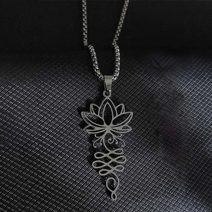 Buddha Stones Lotus Vines Design Chakra Symbol Stainless Steel Enlightenment Necklace Pendant