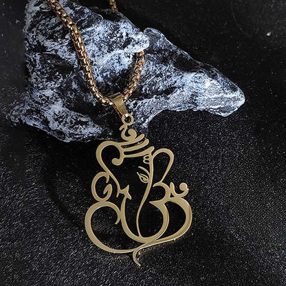 Buddha Stones Ganesh Elephant Stainless Steel Protection Necklace Pendant