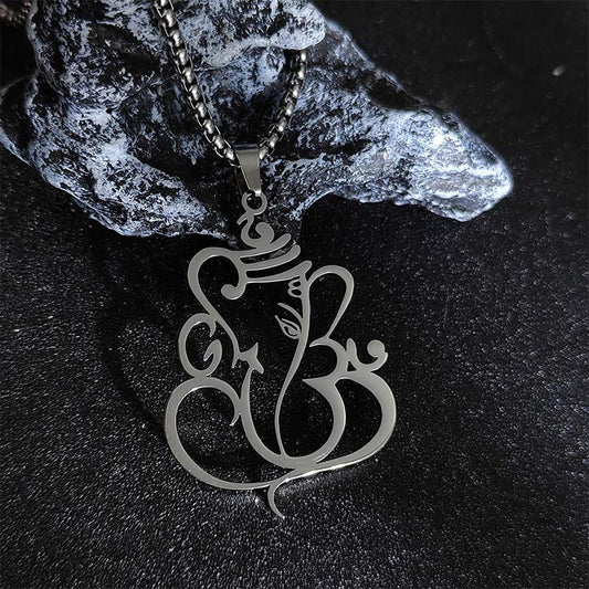 Buddha Stones Ganesh Elephant Stainless Steel Protection Necklace Pendant