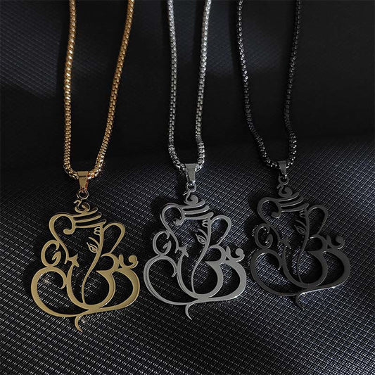 Buddha Stones Ganesh Elephant Stainless Steel Protection Necklace Pendant