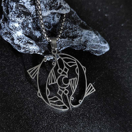 Buddha Stones Vintage Koi Fish Hollow Design Stainless Steel Luck Necklace Pendant
