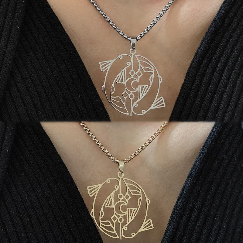 Buddha Stones Vintage Koi Fish Hollow Design Stainless Steel Luck Necklace Pendant