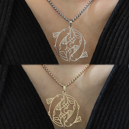 Buddha Stones Vintage Koi Fish Hollow Design Stainless Steel Luck Necklace Pendant