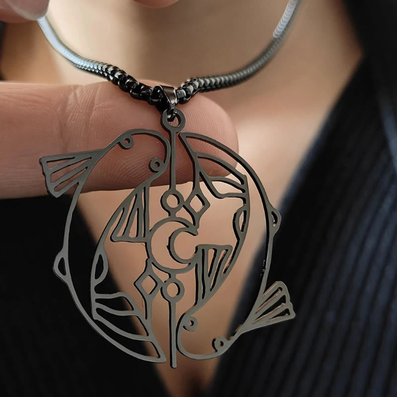 Buddha Stones Vintage Koi Fish Hollow Design Stainless Steel Luck Necklace Pendant