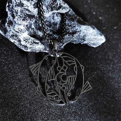 Buddha Stones Vintage Koi Fish Hollow Design Stainless Steel Luck Necklace Pendant