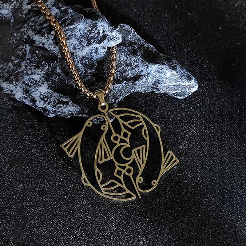 Buddha Stones Vintage Koi Fish Hollow Design Stainless Steel Luck Necklace Pendant