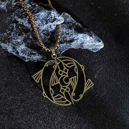 Buddha Stones Vintage Koi Fish Hollow Design Stainless Steel Luck Necklace Pendant