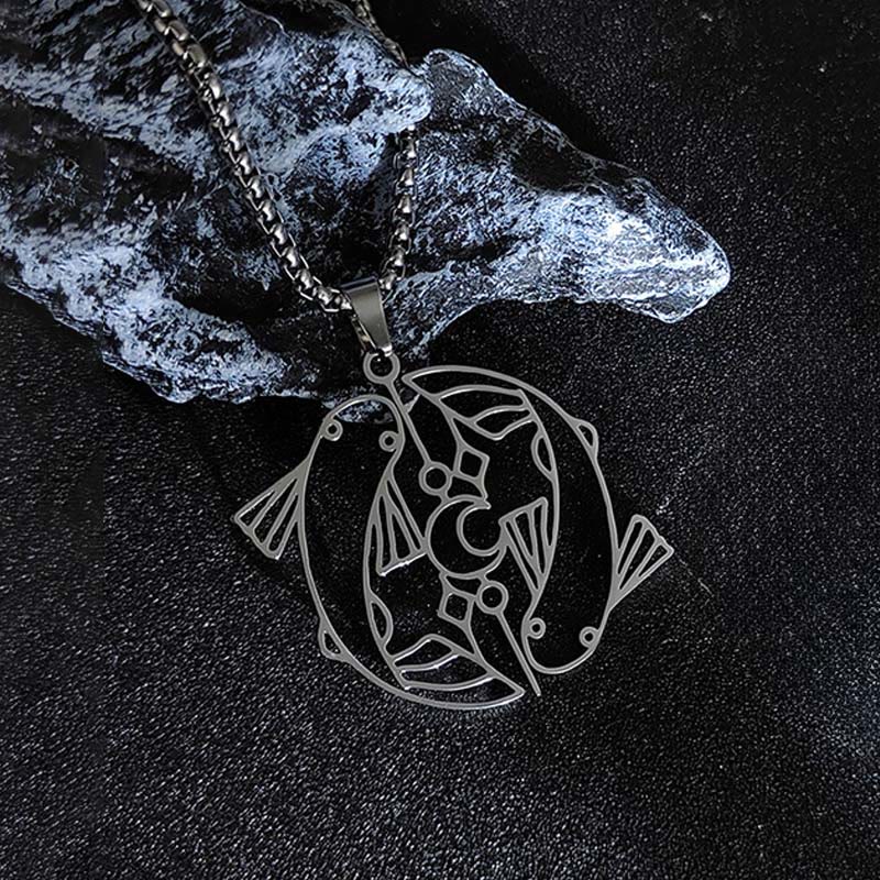 Buddha Stones Vintage Koi Fish Hollow Design Stainless Steel Luck Necklace Pendant