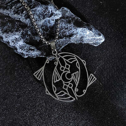 Buddha Stones Vintage Koi Fish Hollow Design Stainless Steel Luck Necklace Pendant