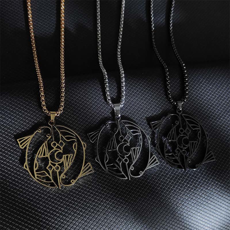 Buddha Stones Vintage Koi Fish Hollow Design Stainless Steel Luck Necklace Pendant