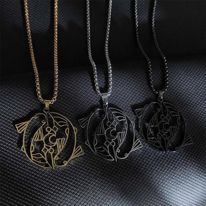 Buddha Stones Vintage Koi Fish Hollow Design Stainless Steel Luck Necklace Pendant