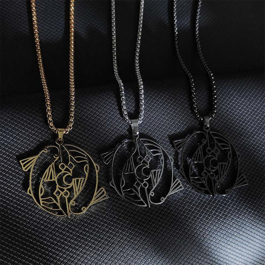 Buddha Stones Vintage Koi Fish Hollow Design Stainless Steel Luck Necklace Pendant