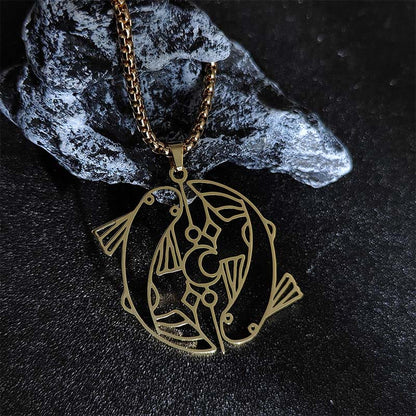 Buddha Stones Vintage Koi Fish Hollow Design Stainless Steel Luck Necklace Pendant