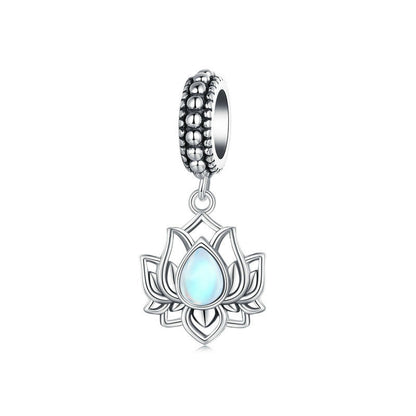 Buddha Stones 925 Sterling Silver Lotus Design Moonstone Healing Necklace Pendant