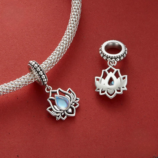 Buddha Stones 925 Sterling Silver Lotus Design Moonstone Healing Necklace Pendant