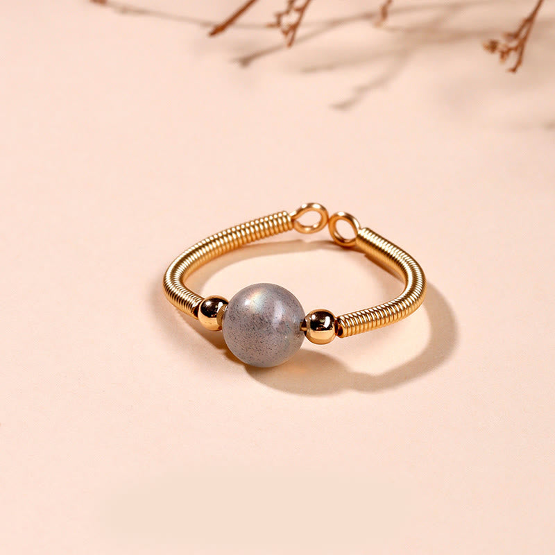 Buddha Stones Natural Stone Bead Alloy Healing Open Ring